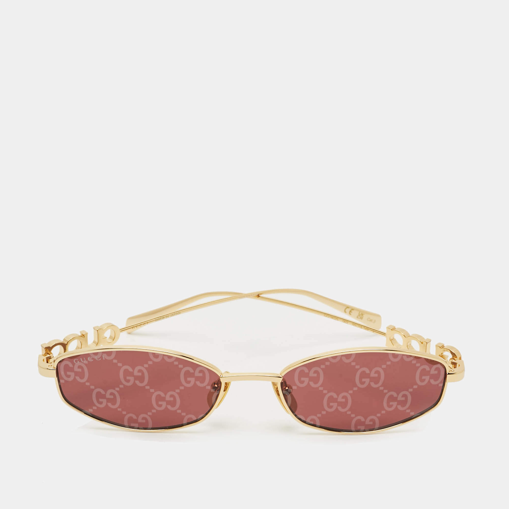 Pre Owned Gucci Burgundy/Gold Tone GG1802S Oval Sunglasses