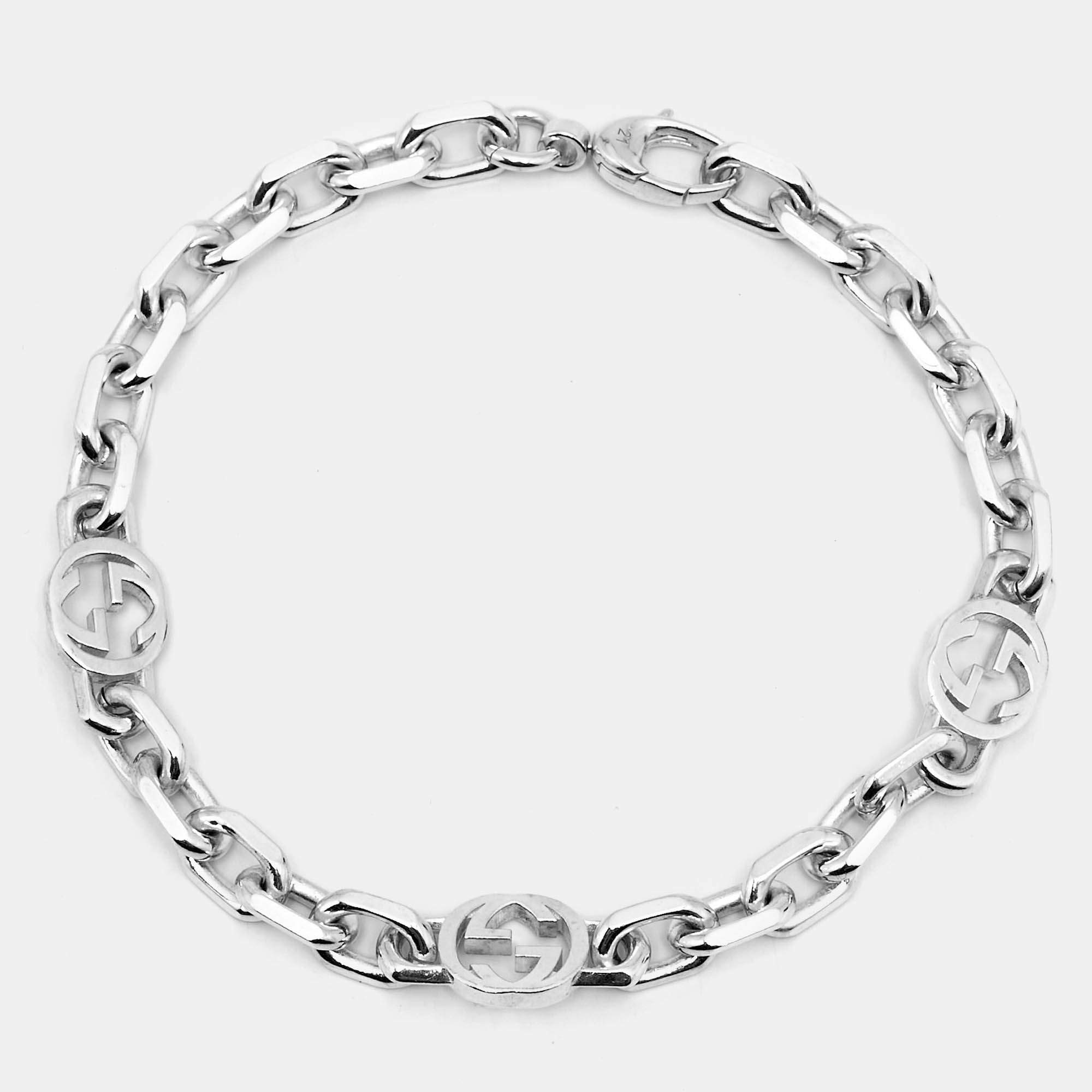 مملوكة مسبقًا Gucci Interlocking Bracelet G Logo Chain Sterling Silver Bracelet