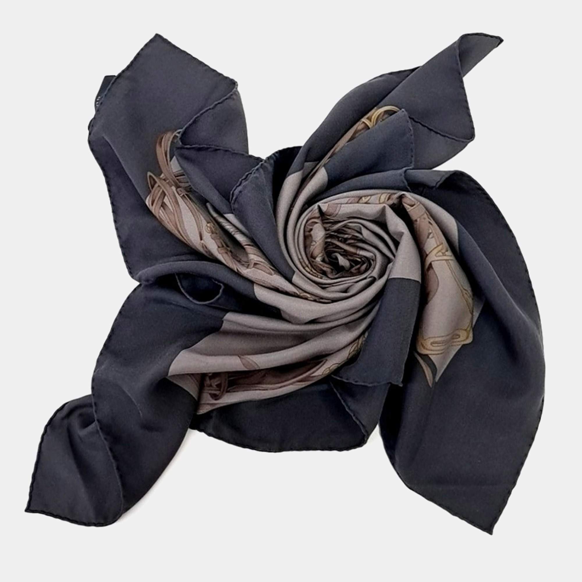 Pre Owned Gucci Brown/Grey Silk Scarf