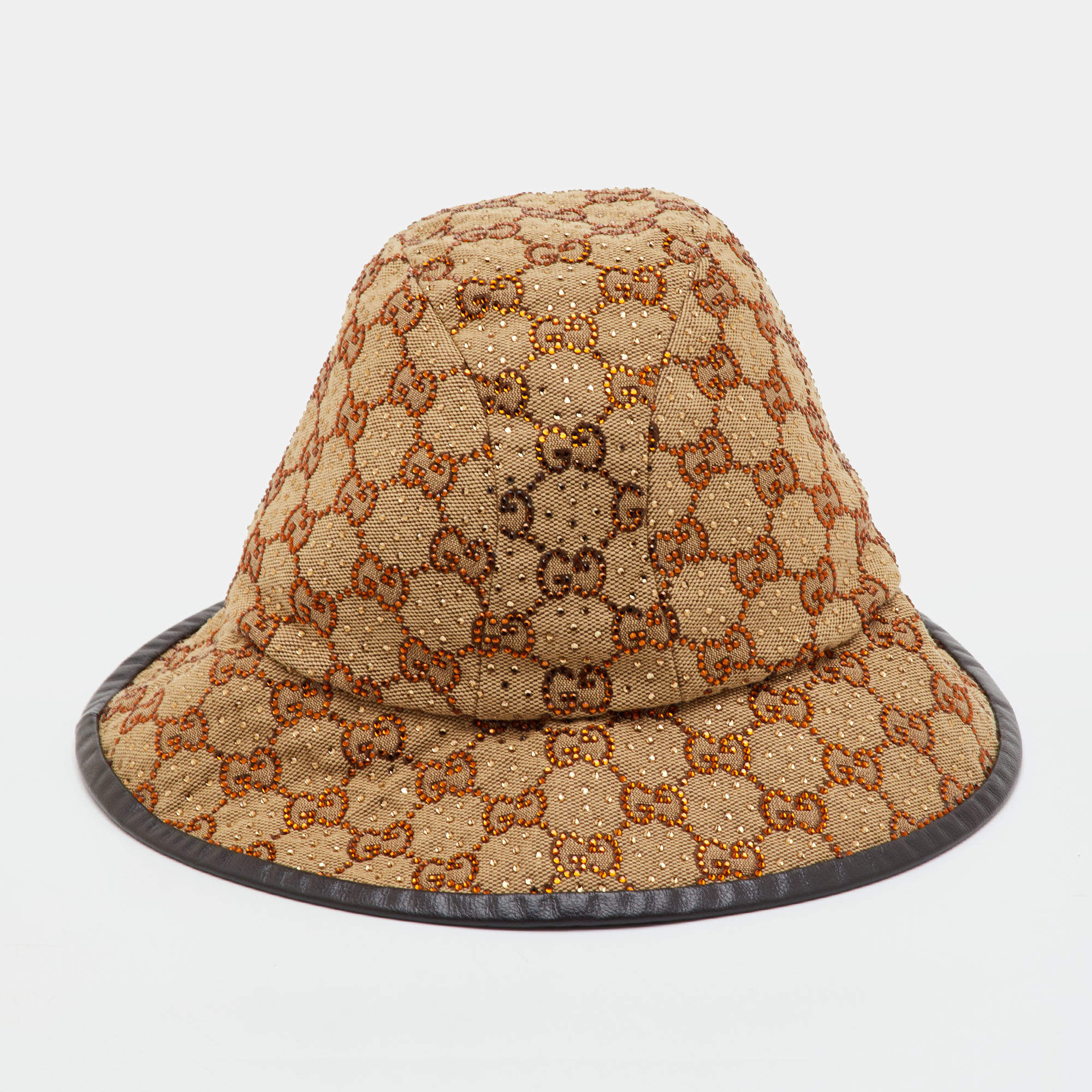 Pre Owned Gucci Beige/Brown Crystal GG Canvas Bucket Hat S