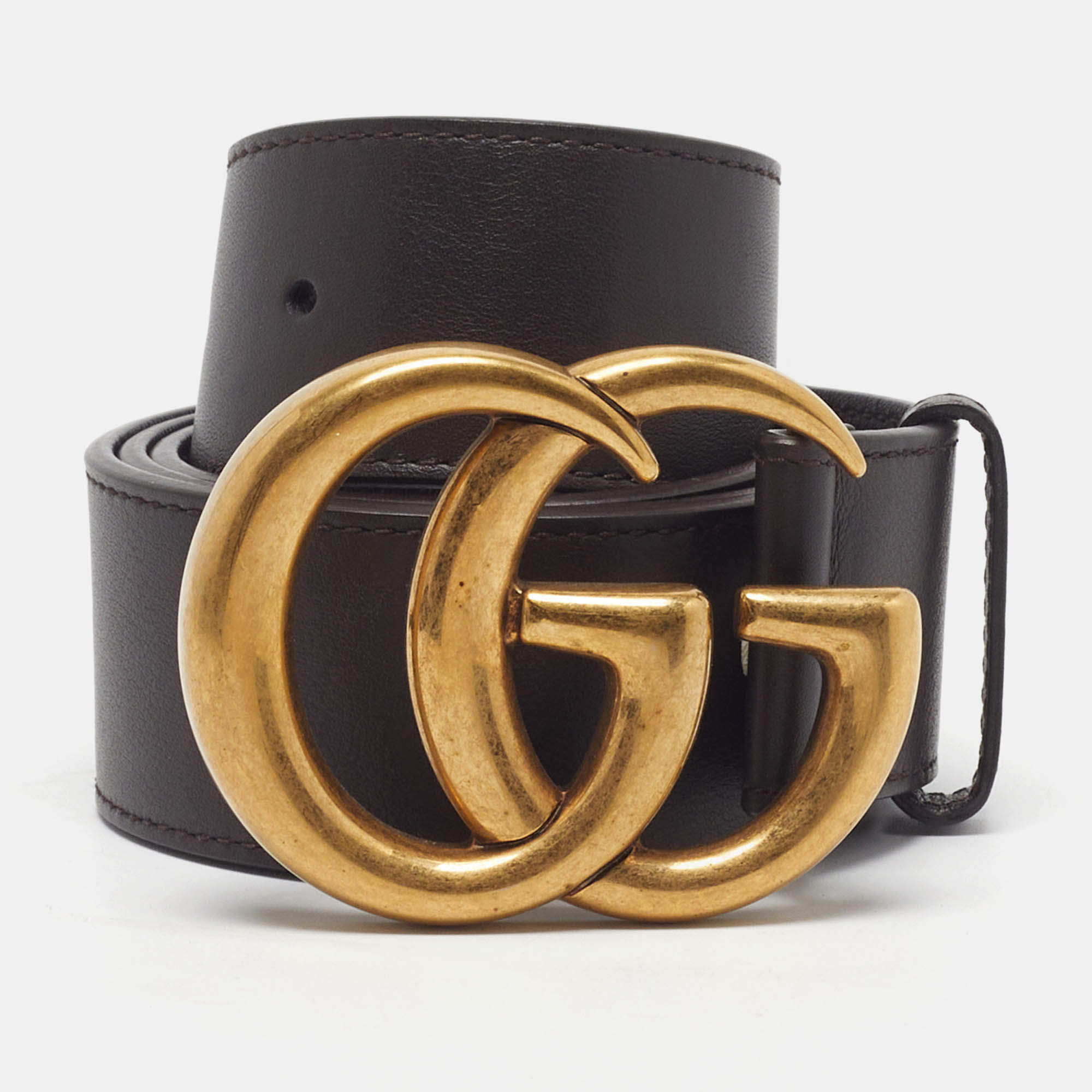 Pre Owned Gucci GG Marmont 90CM Belt Dark Brown Leather