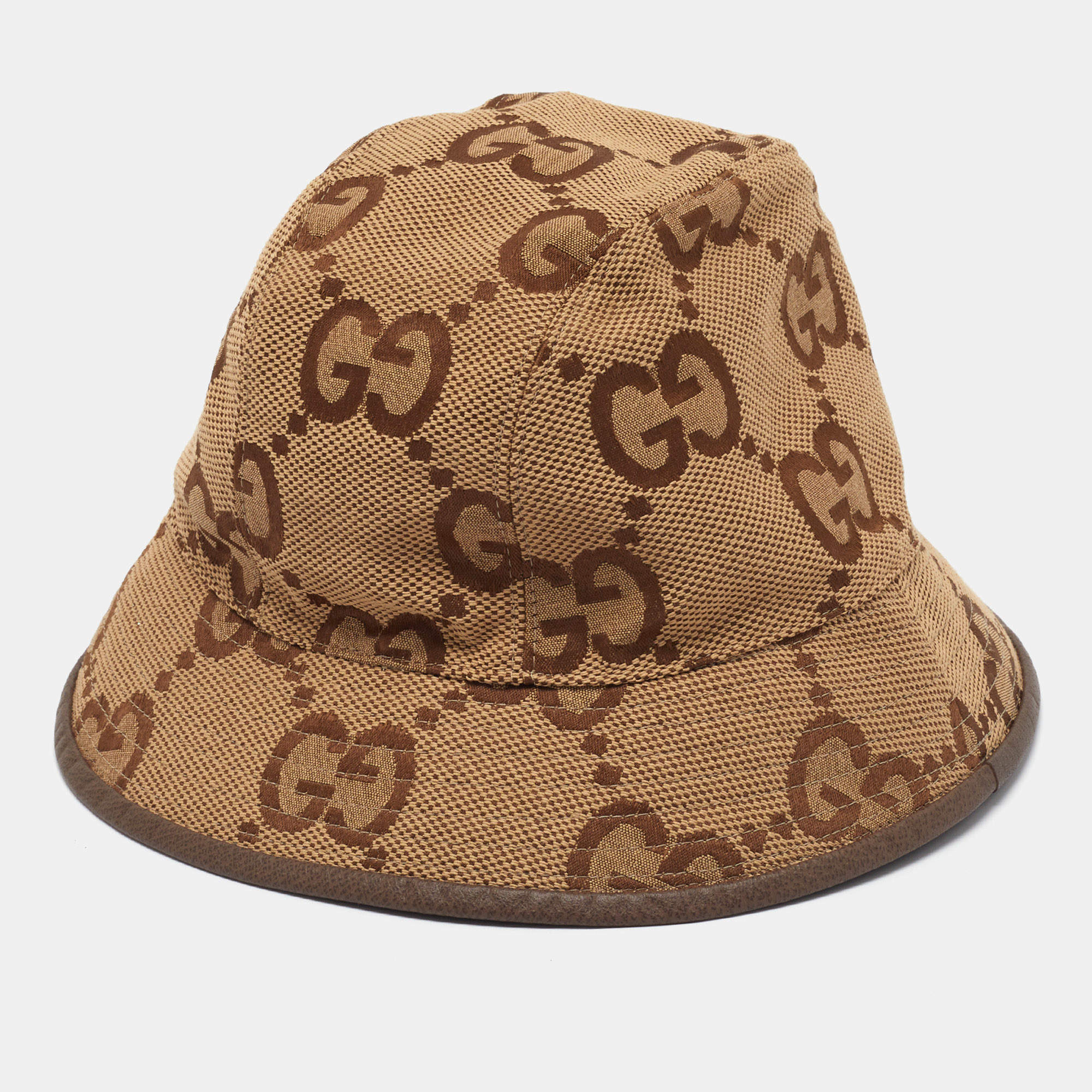 مملوكة مسبقًا Gucci Beige Monogram Canvas Bucket Hat M 