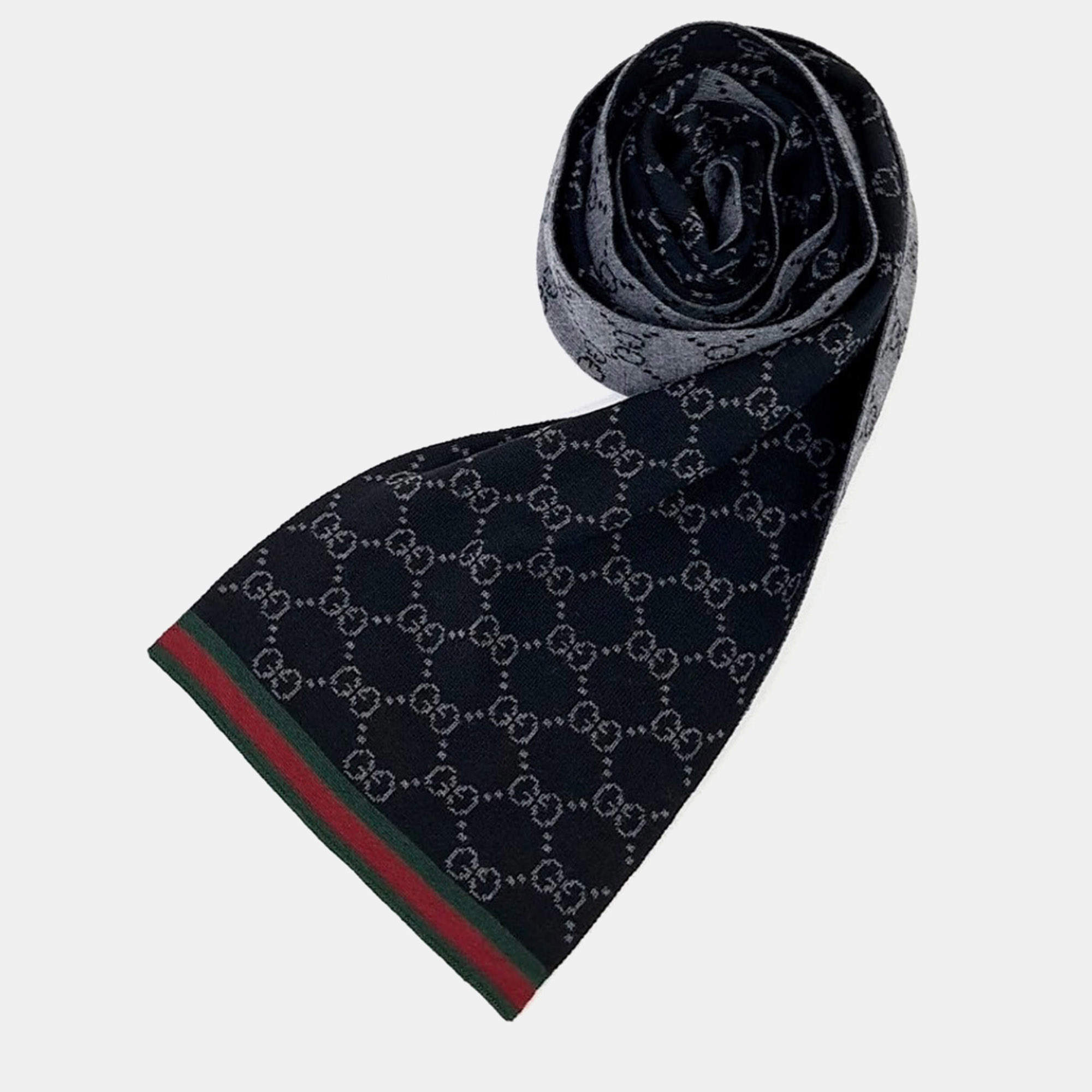 Pre Owned وشاح غوتشي صوف أسود/رمادي