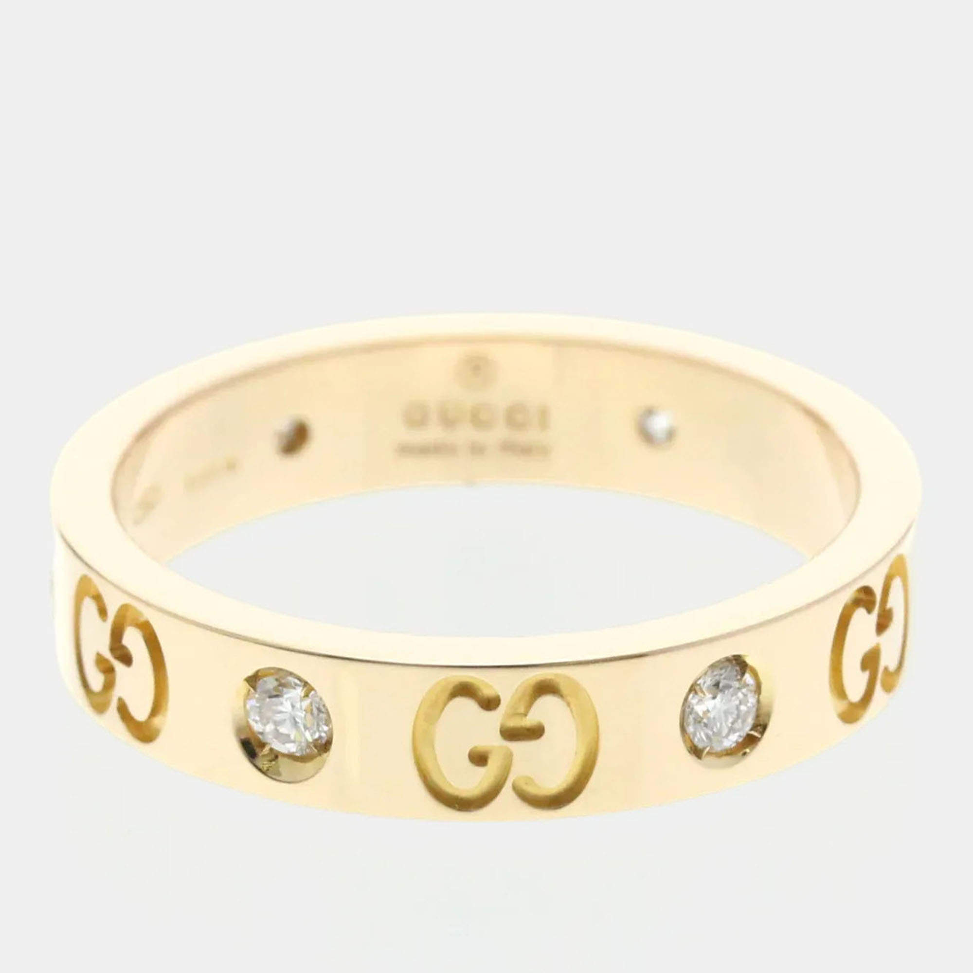 Pre Owned Gucci Icon 18k Rose Gold Diamond Women's Ring EU 53