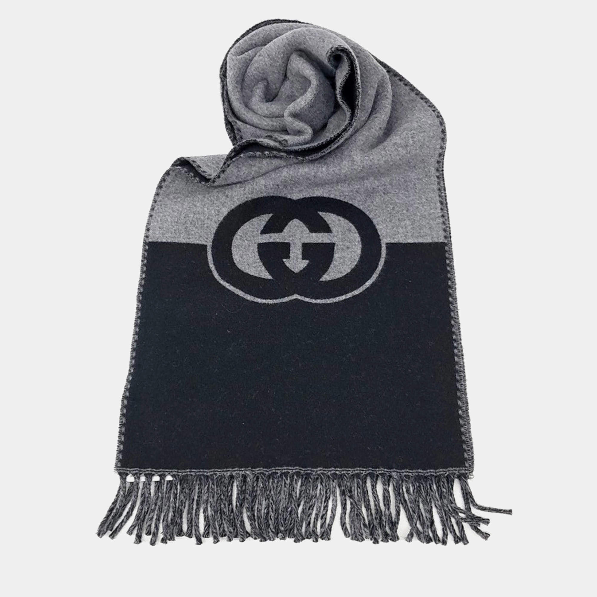 مملوكة مسبقًا Gucci CC Black/Grey Wool Scarf/Shawl
