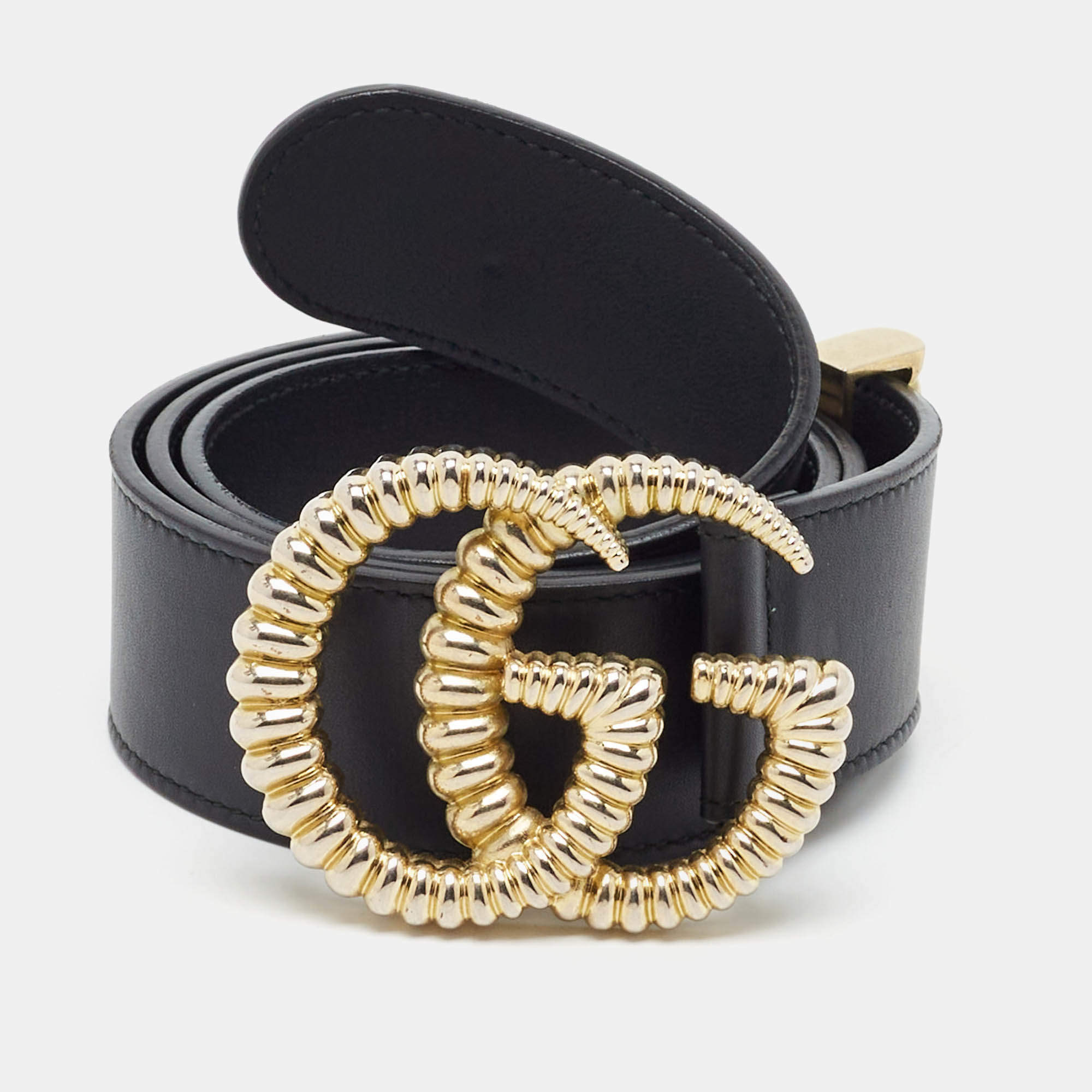 Pre Owned Gucci GG Marmont Torchon 85 CM Buckle Belt Black Leather