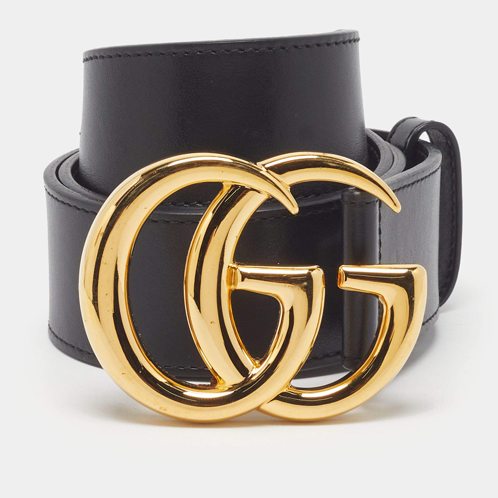 Pre Owned Gucci GG Marmont 70 CM Buckle Belt Black Leather