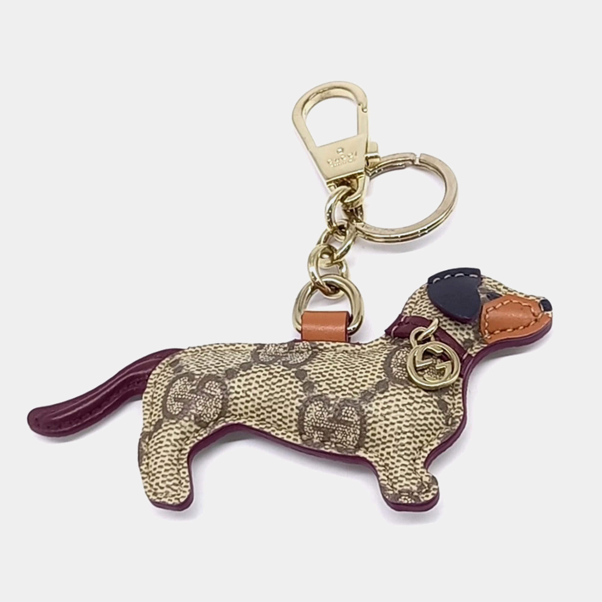 Pre Owned Gucci Brown Canvas Dog Keyring Bag Charm