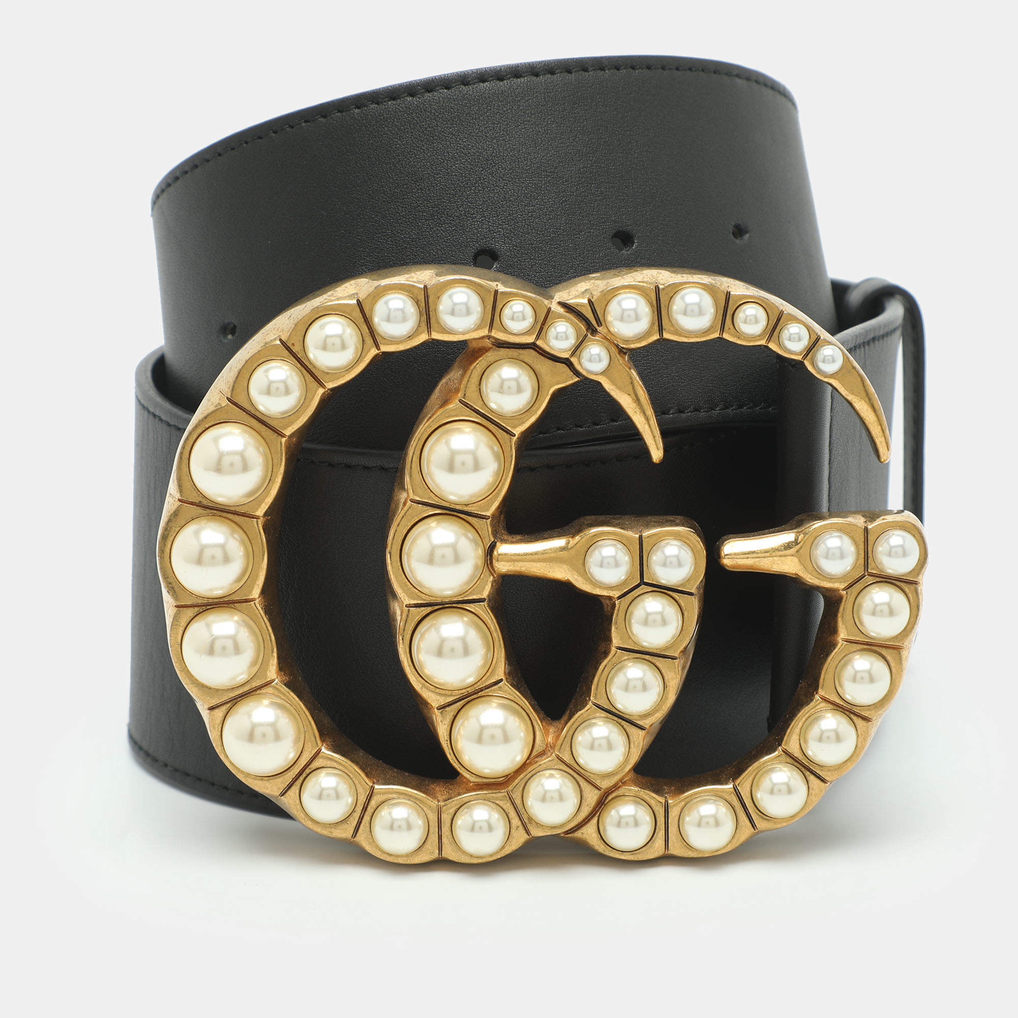 مملوكة مسبقًا Gucci GG Marmont 85 cm Waist Belt Black Leather