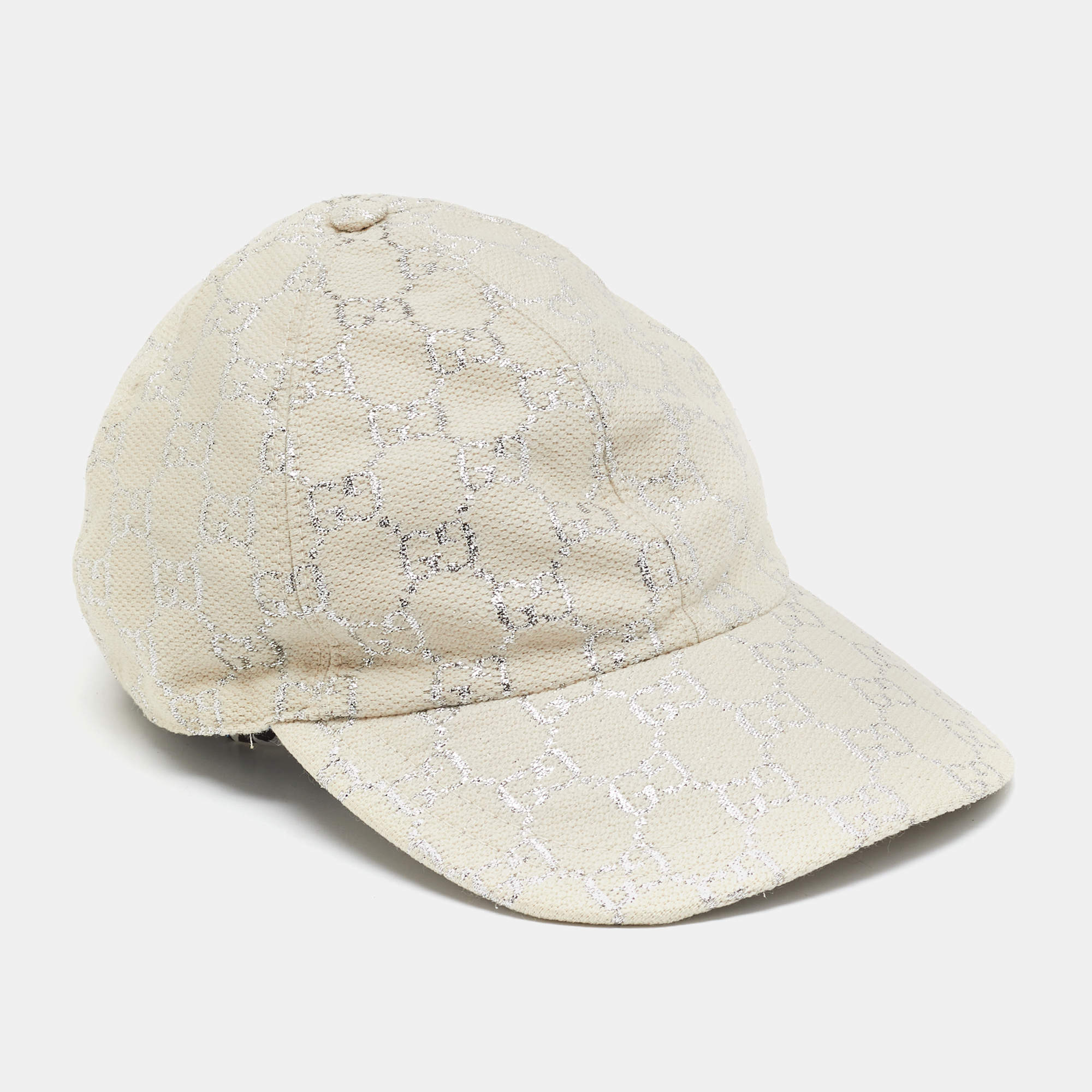 مملوكة مسبقًا Gucci Beige Metallic Monogram Jacquard Baseball Cap S