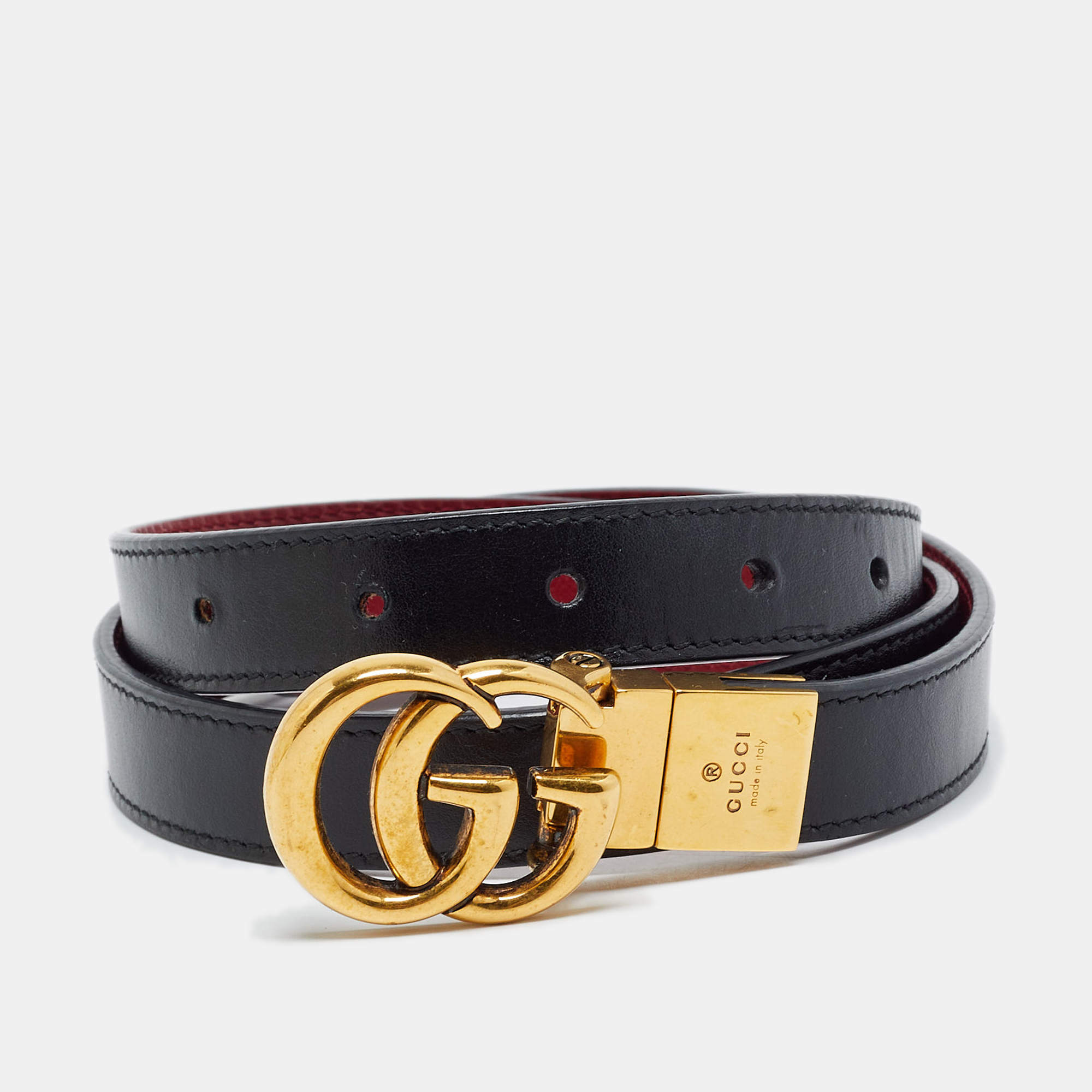 Pre Owned Gucci GG Marmont Reversible 80CM Belt Red/Black Leather