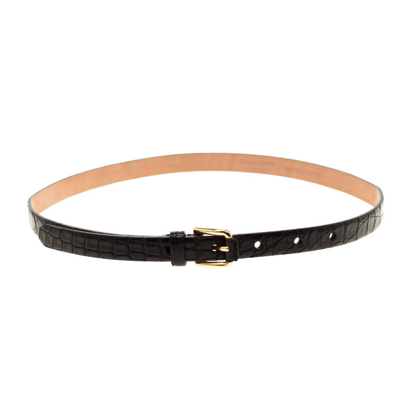 Dolce & Gabbana Black Crocodile Leather Belt Size 80CM