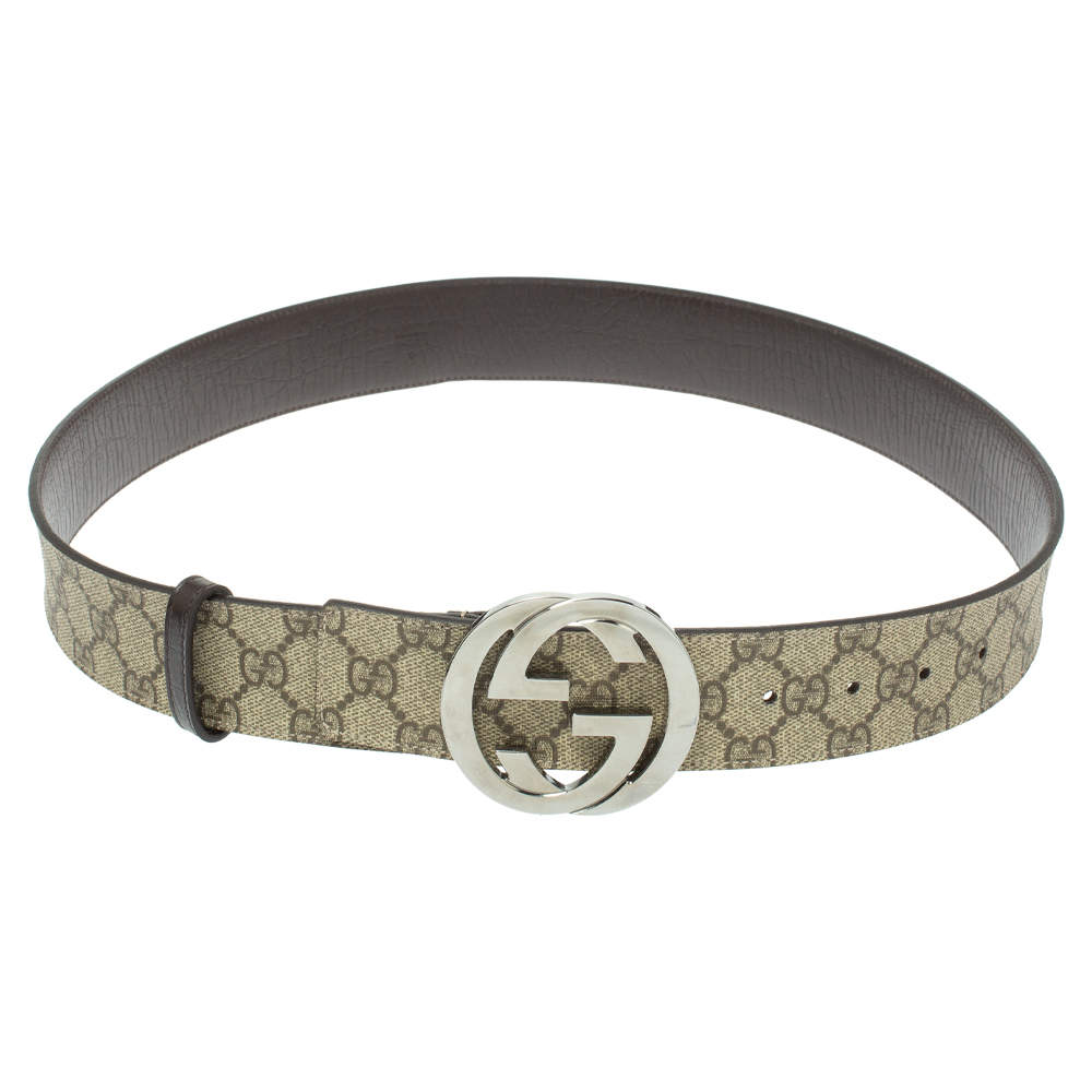 Pre Owned Gucci Beige GG Supreme Canvas Interlocking G Buckle Belt 90CM