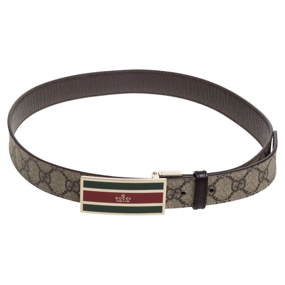 مملوكة مسبقًا Gucci Beige GG Supreme Canvas Web Square Buckle Belt 85CM