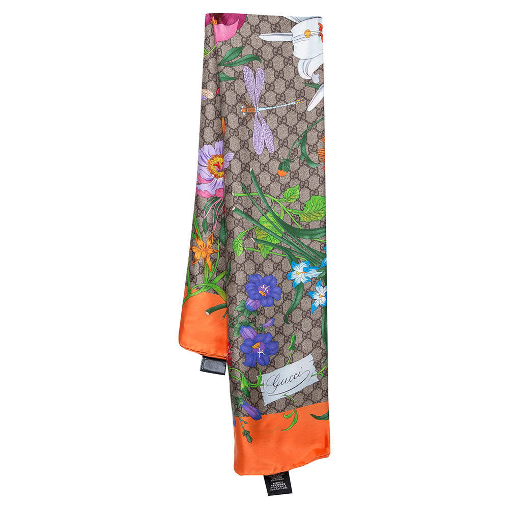مملوكة مسبقًا Gucci Orange GG Floral Print Silk Scarf