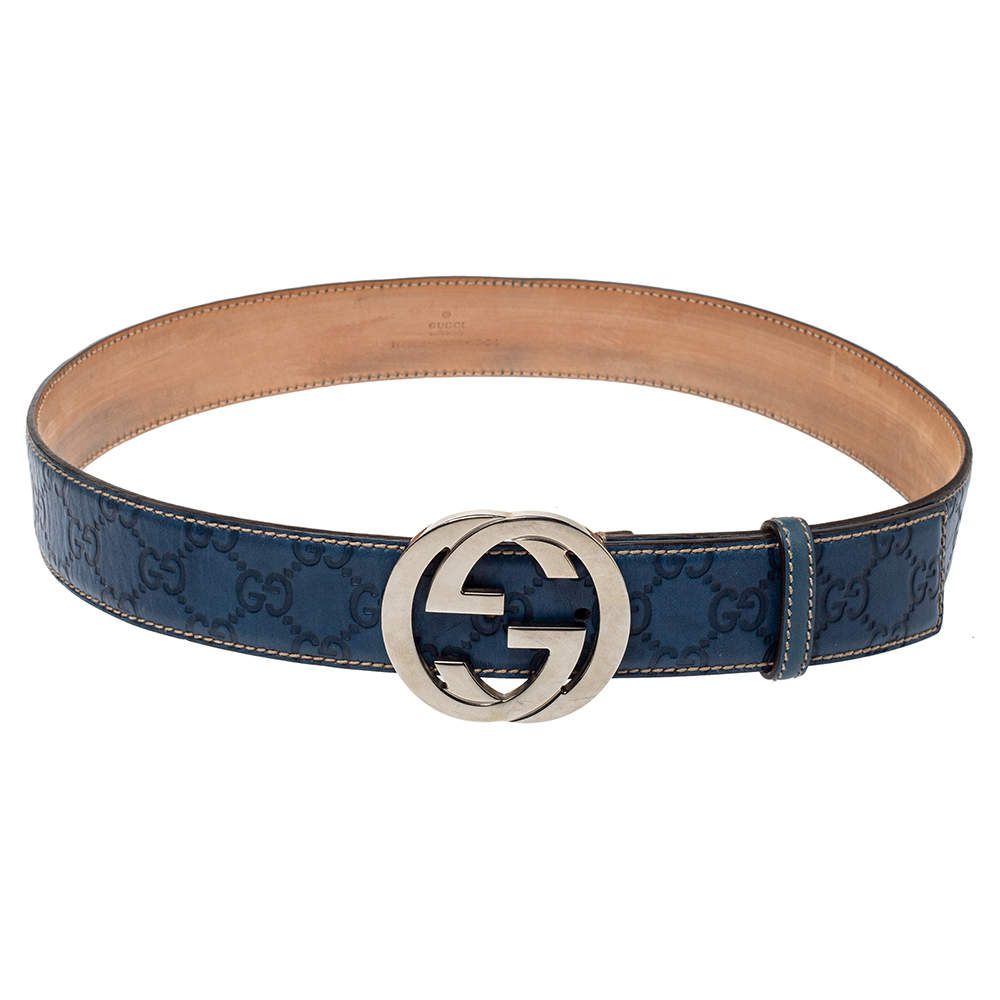 Gucci Blue Guccissima Leather Interlocking G Buckle Belt 85CM Gucci ...