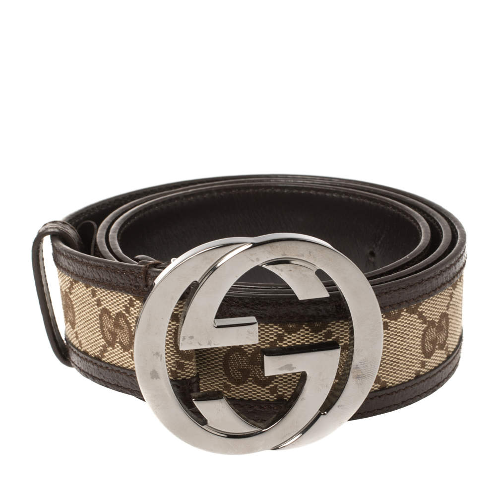 Gucci GG Canvas Brown Leather Palladium Buckle Belt 95/38 449716 – ZAK BAGS  ©️