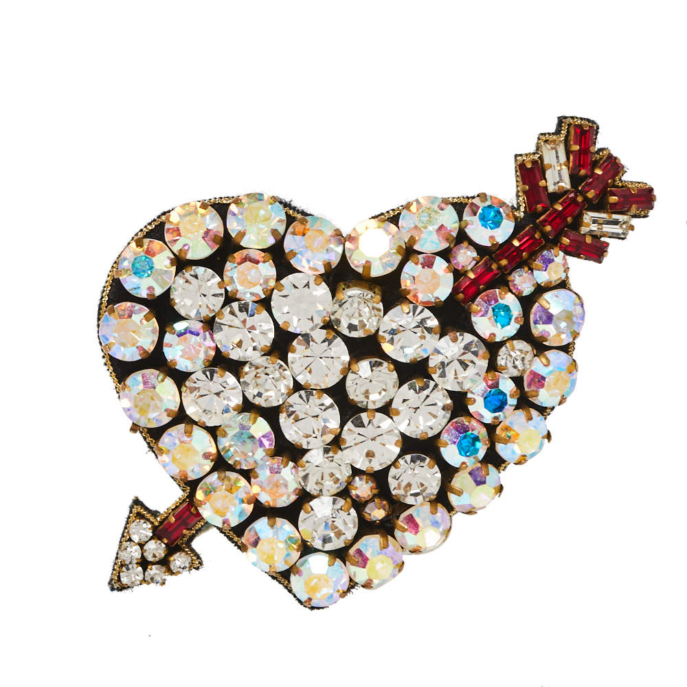 مملوكة مسبقًا Gucci Crystal Heart Web Gold Tone Bracelet