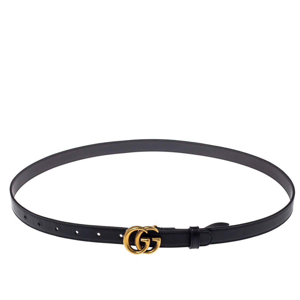 Gucci Black Leather GG Marmont Buckle Narrow Belt 90CM
