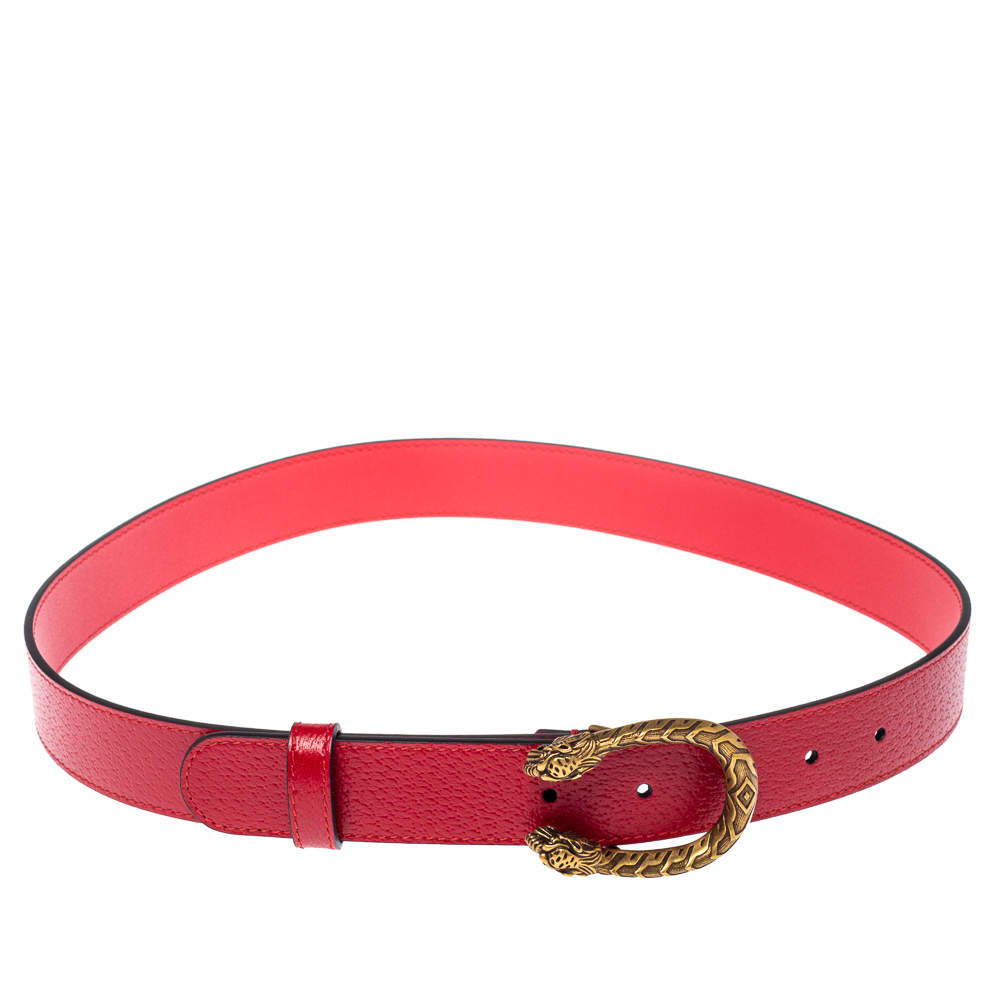 Gucci Red Leather Dionysus Buckle Belt 80CM