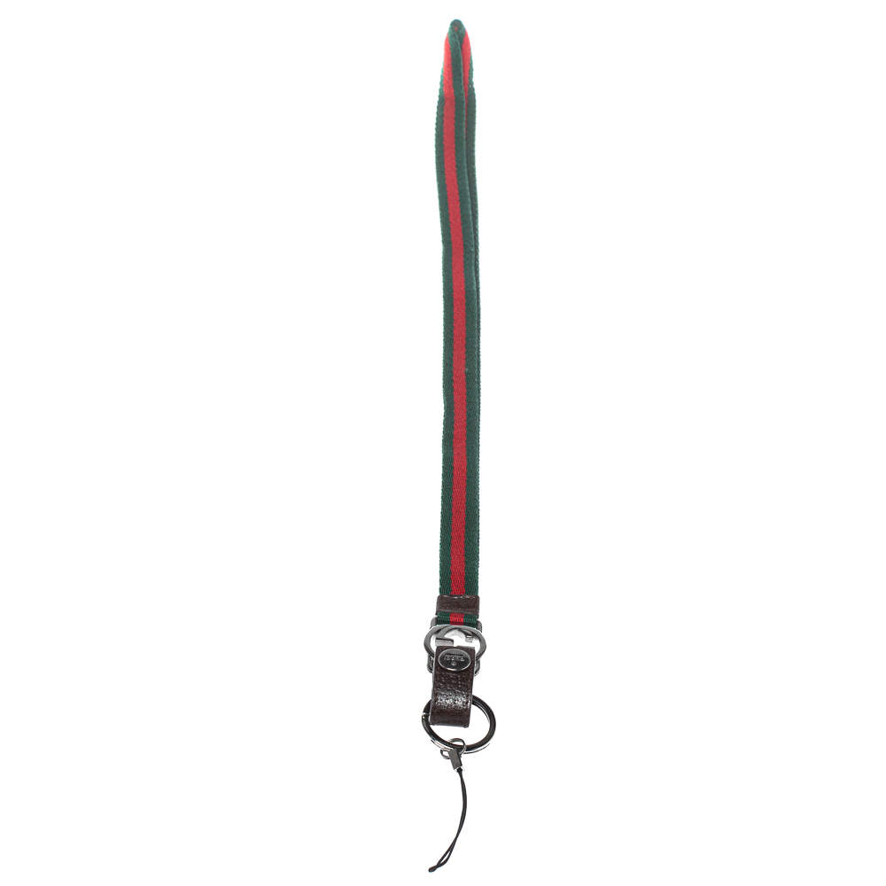 Pre Owned Gucci Web Fabric and Leather Phone Strap