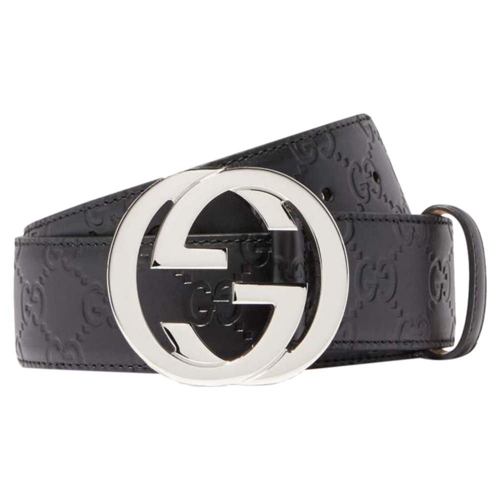 Gucci Black Leather Signature Unisex Belt