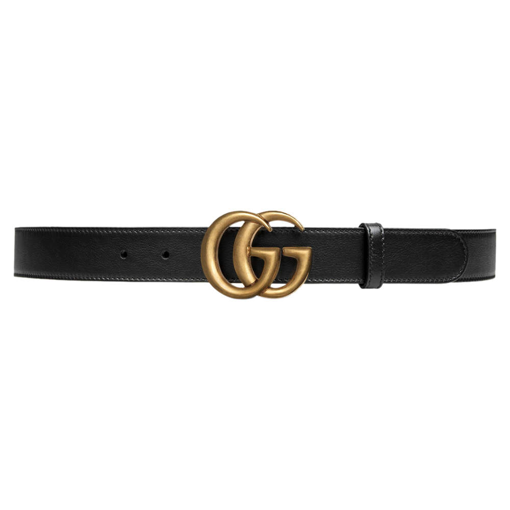 Gucci Black Leather Double G Buckle Belt
