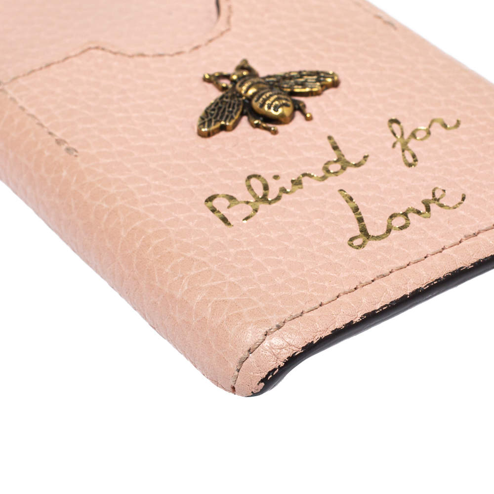 NEW GUCCI BEE "BLIND FOR LOVE" Pink Pebbled Leather iPhone® 7/8  Hard Cover Case