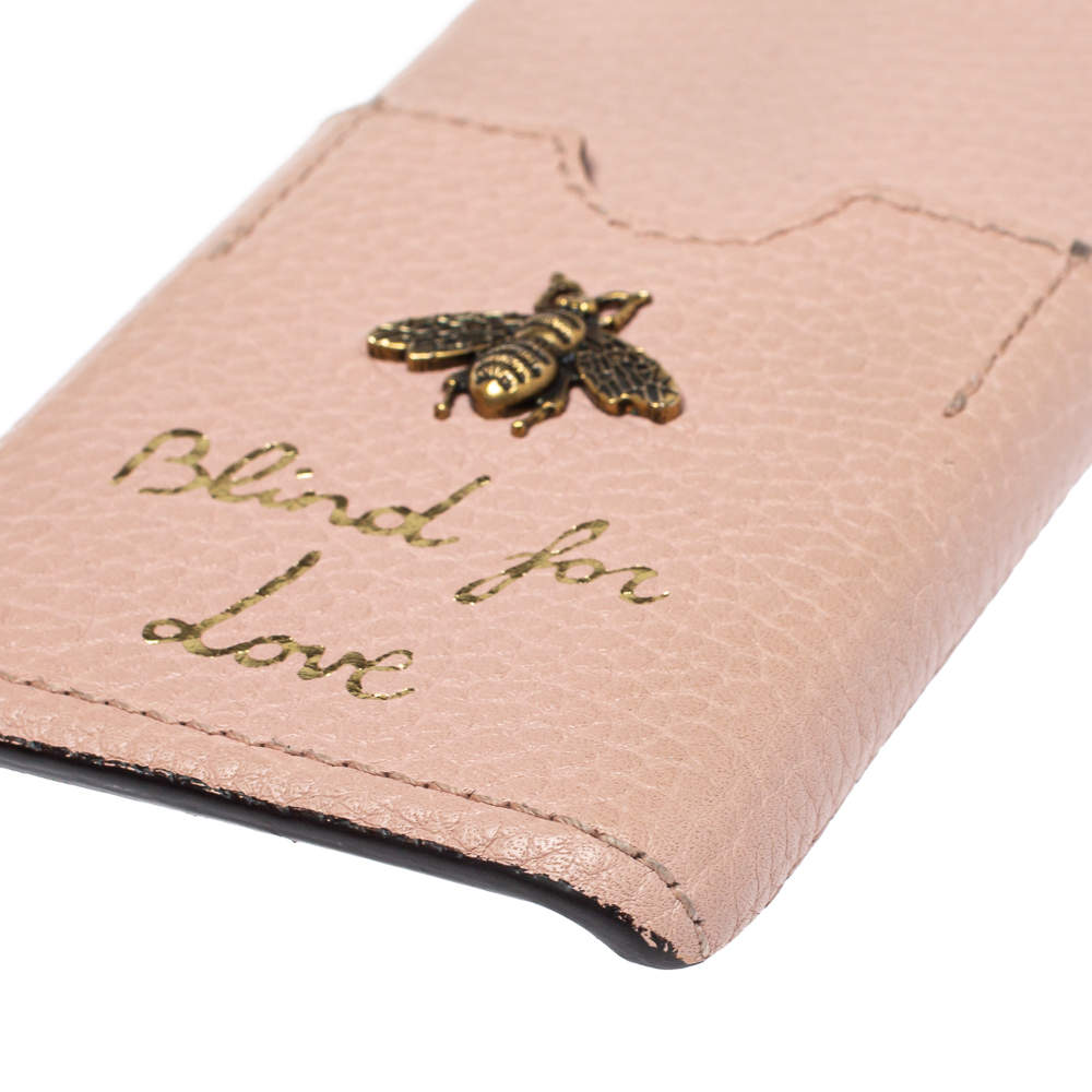 NEW GUCCI BEE "BLIND FOR LOVE" Pink Pebbled Leather iPhone® 7/8  Hard Cover Case