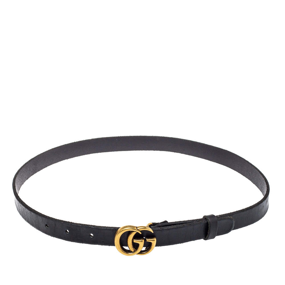 Gucci Black Leather GG Marmont Slim Belt 85CM