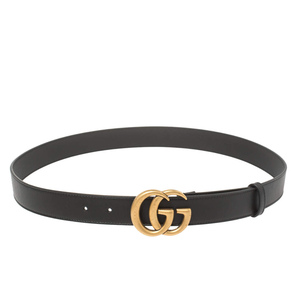 Gucci Black Leather GG Marmont Buckle Belt 95CM