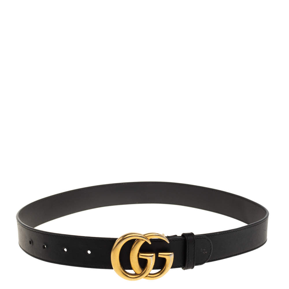 مملوكة مسبقًا Gucci Black Leather GG Marmont Buckle Belt 75CM