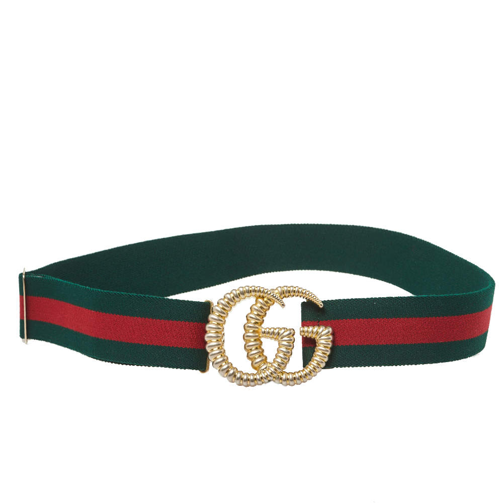 Gucci Green/Red Web Elastic Torchon Double G Buckle Belt 85CM