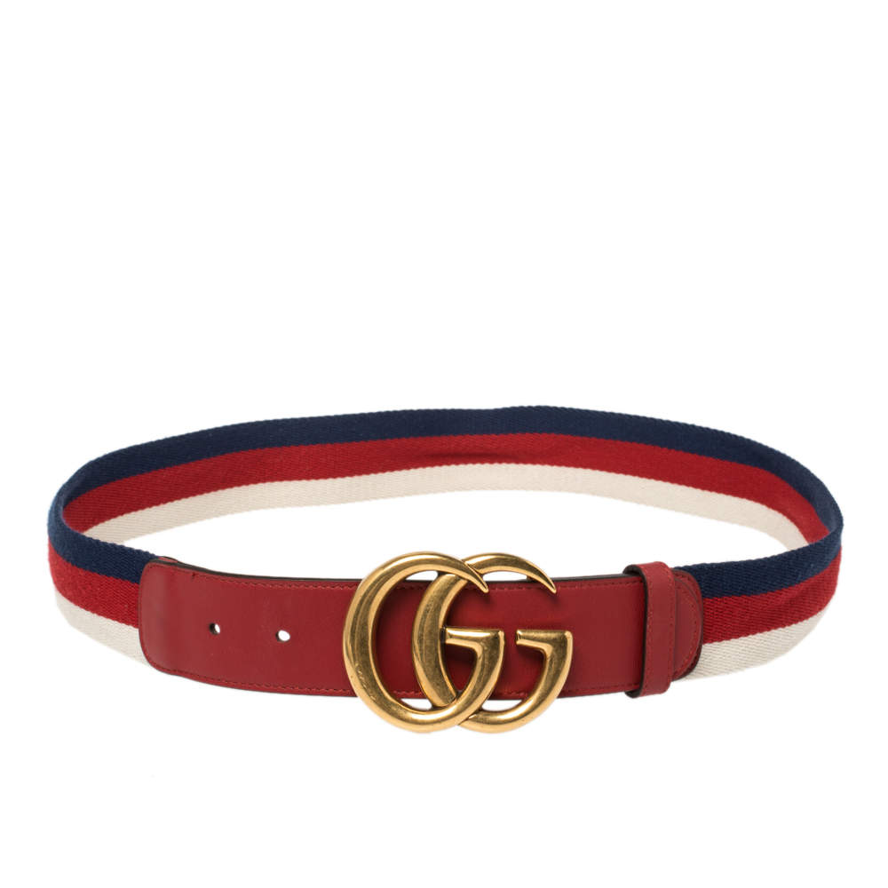 Gucci Red Canvas and Leather Web GG Buckle Belt 85CM