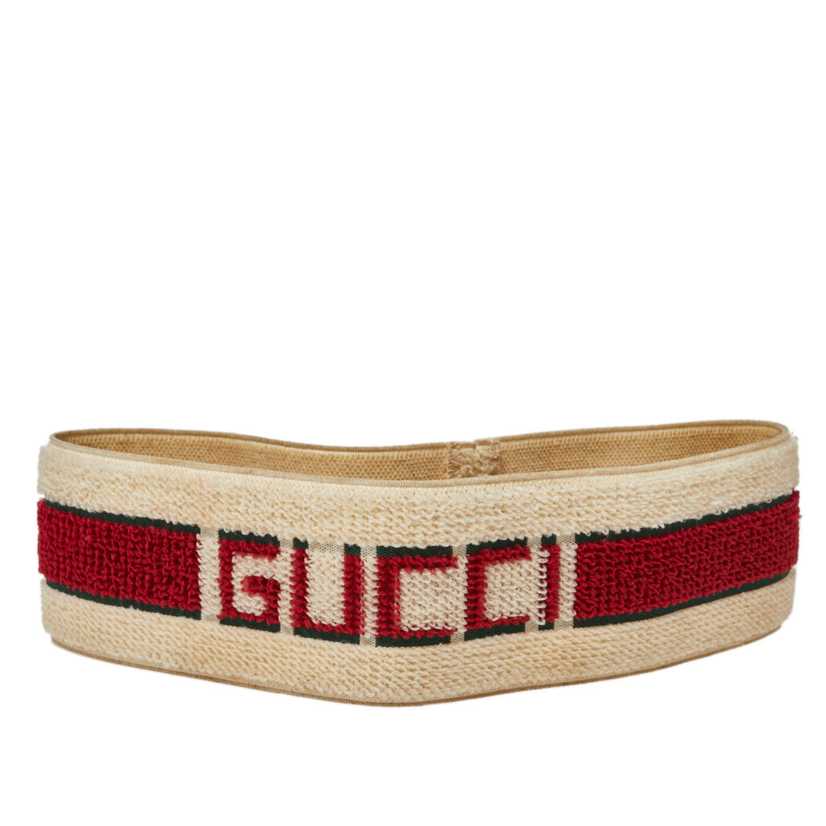 Gucci Cream Striped Logo Terry Elastic Head Band