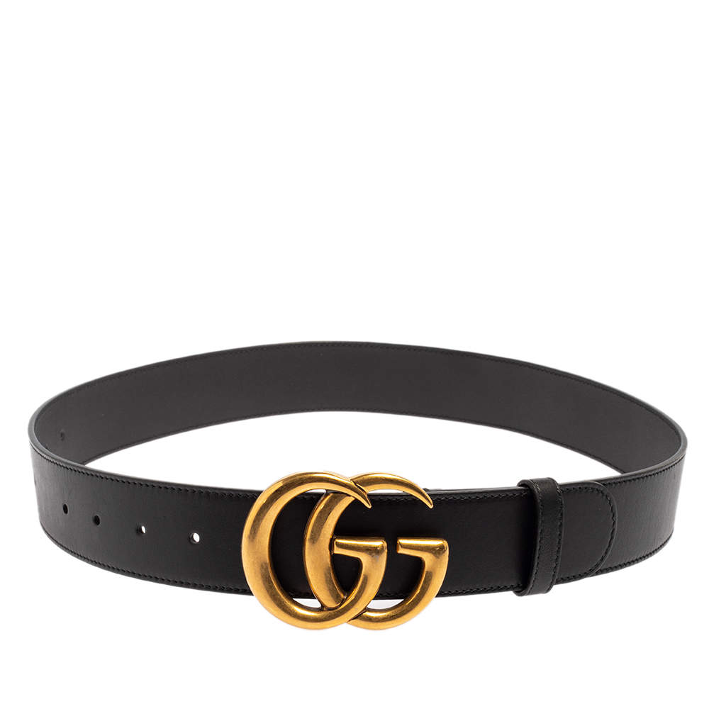 Pre Owned Gucci Black Leather GG Marmont Buckle Belt 85CM