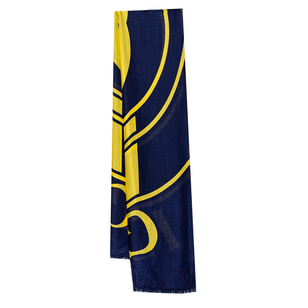 Pre Owned Gucci Navy Blue Logo Printed Modal & Silk Square Scarf