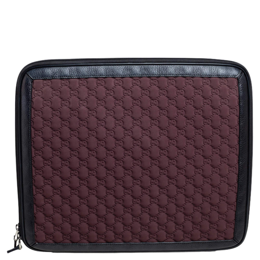 Pre Owned Gucci Burgundy/Black GG Neoprene and Leather Laptop Case