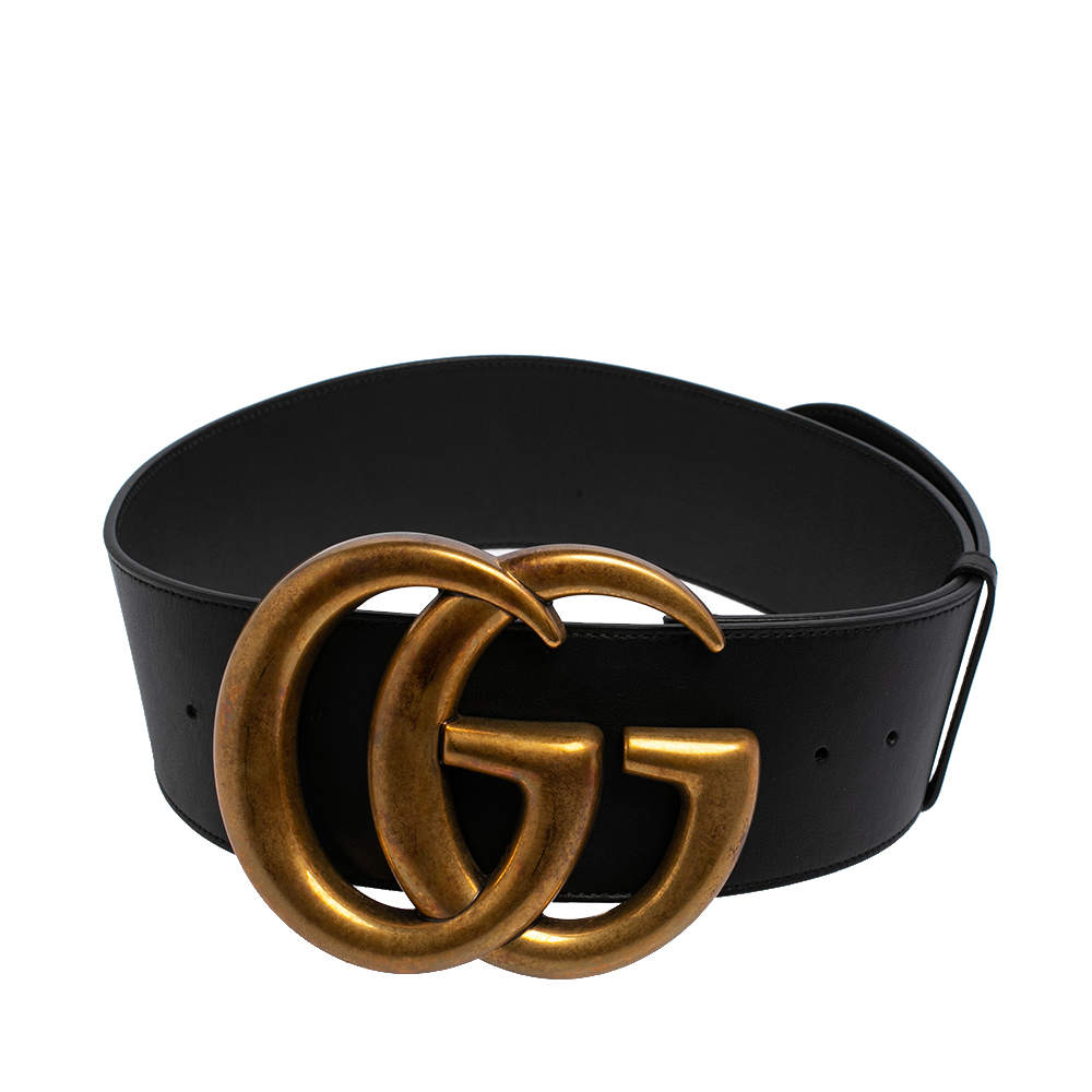 Gucci Black Leather GG Marmont Buckle Waist Belt 85 CM