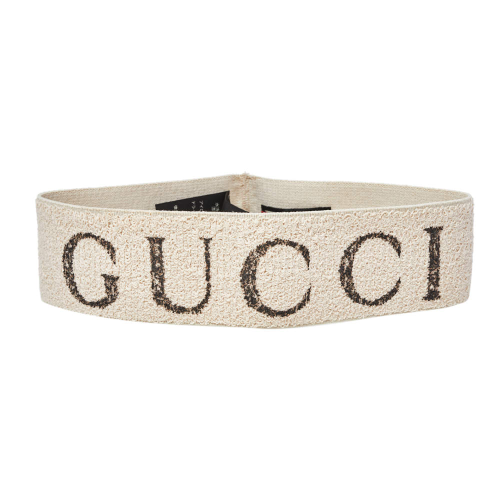 Gucci Beige Logo Printed Elastic Head Band 