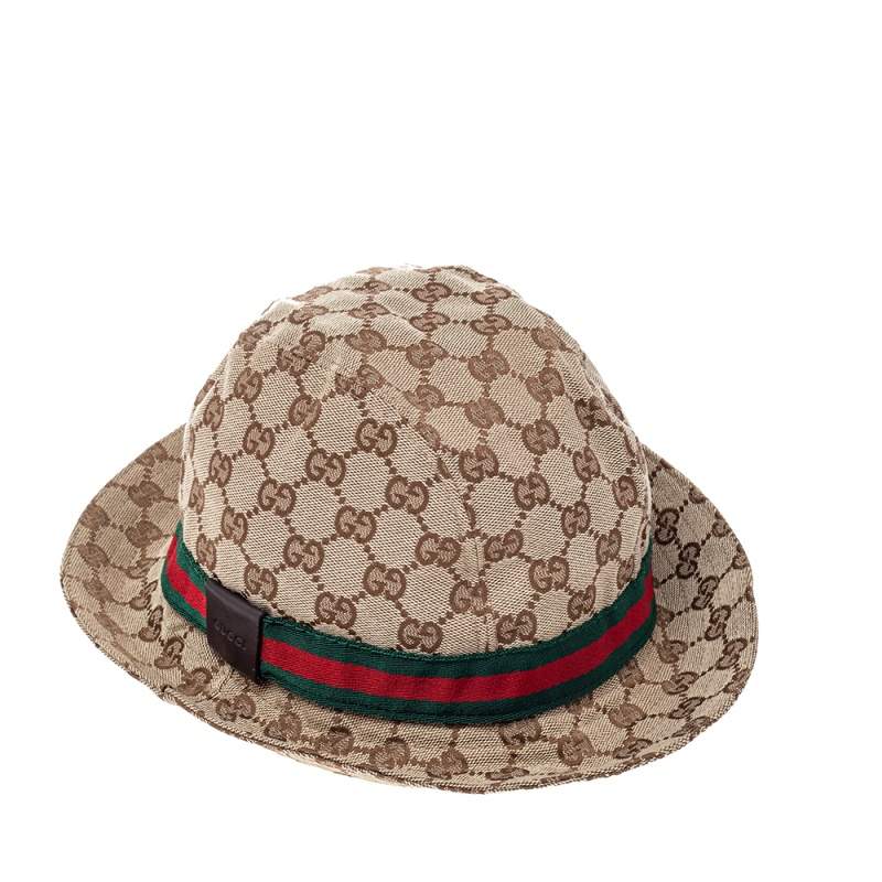 Gucci Beige Web Detail GG Canvas Bucket Hat S