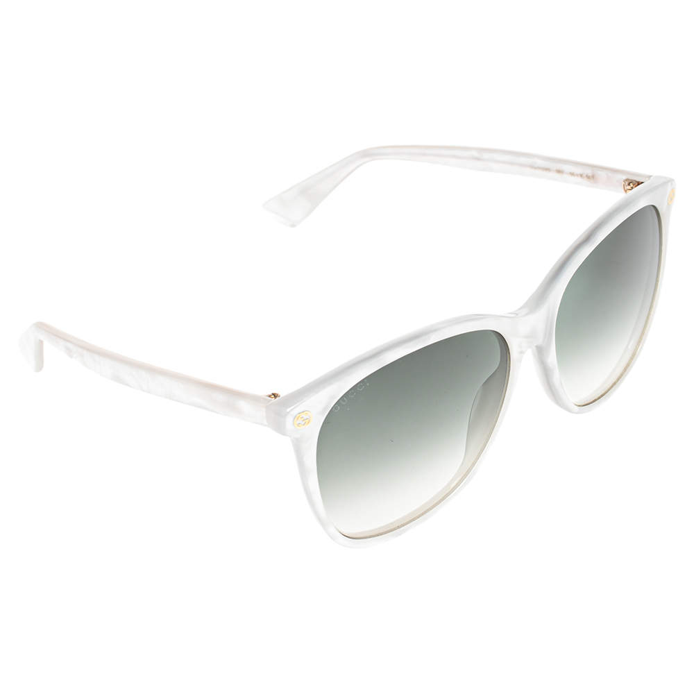 مملوكة مسبقًا Gucci White Marble Effect Acetate GG0042S Gradient Sunglasses