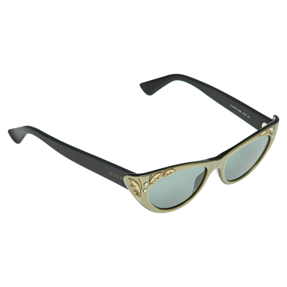Pre Owned Gucci Green Embellished/Grey GG3807 Cat Eye Sunglasses