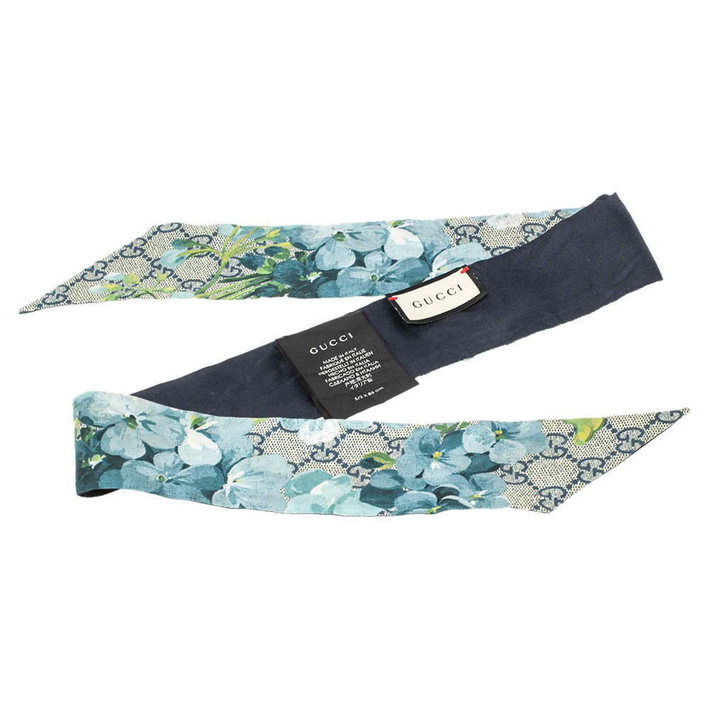 Gucci Blue GG Blooms Print Silk Twilly