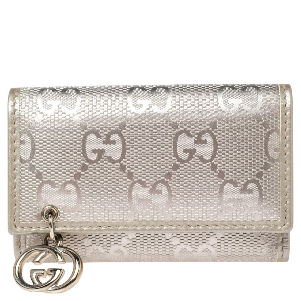Pre Owned Gucci Metallic Silver GG Imprime Coated Canvas Key Case Holder