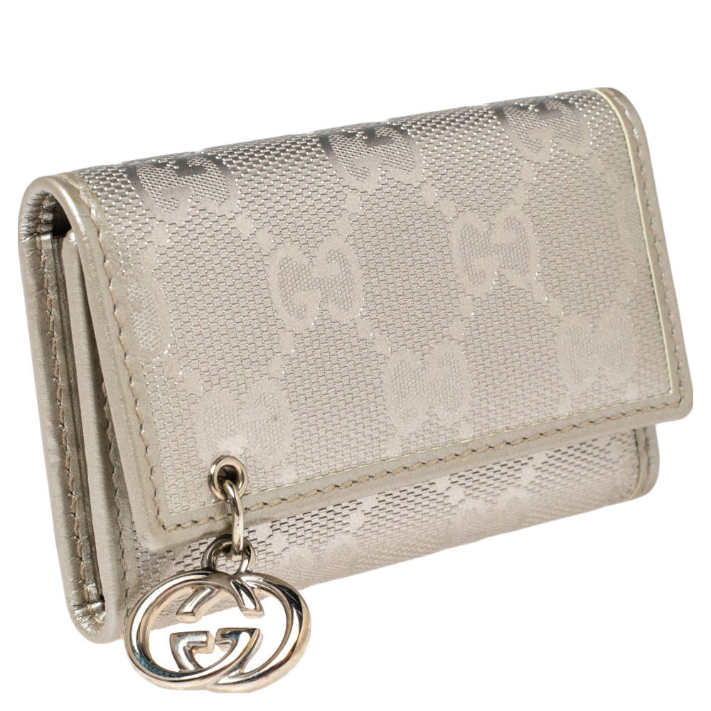 Gucci Metallic Silver GG Imprime Coated Canvas Key Case Holder