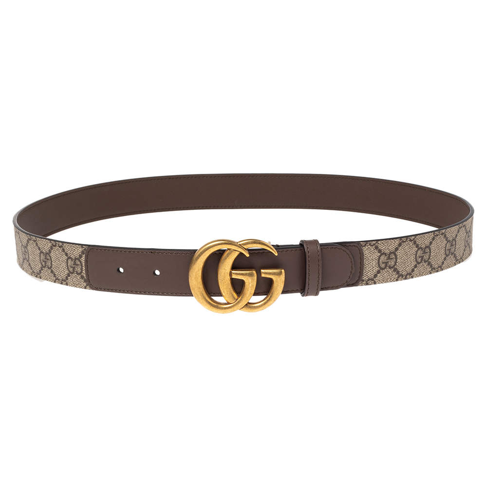 Pre Owned Gucci Beige GG Supreme Canvas and Leather Double G Buckle Belt 90CM