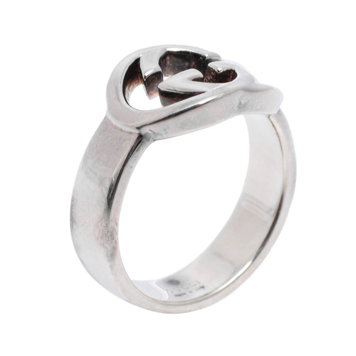 مملوكة مسبقًا Gucci Sterling Silver Interlocking GG Ring Size 12