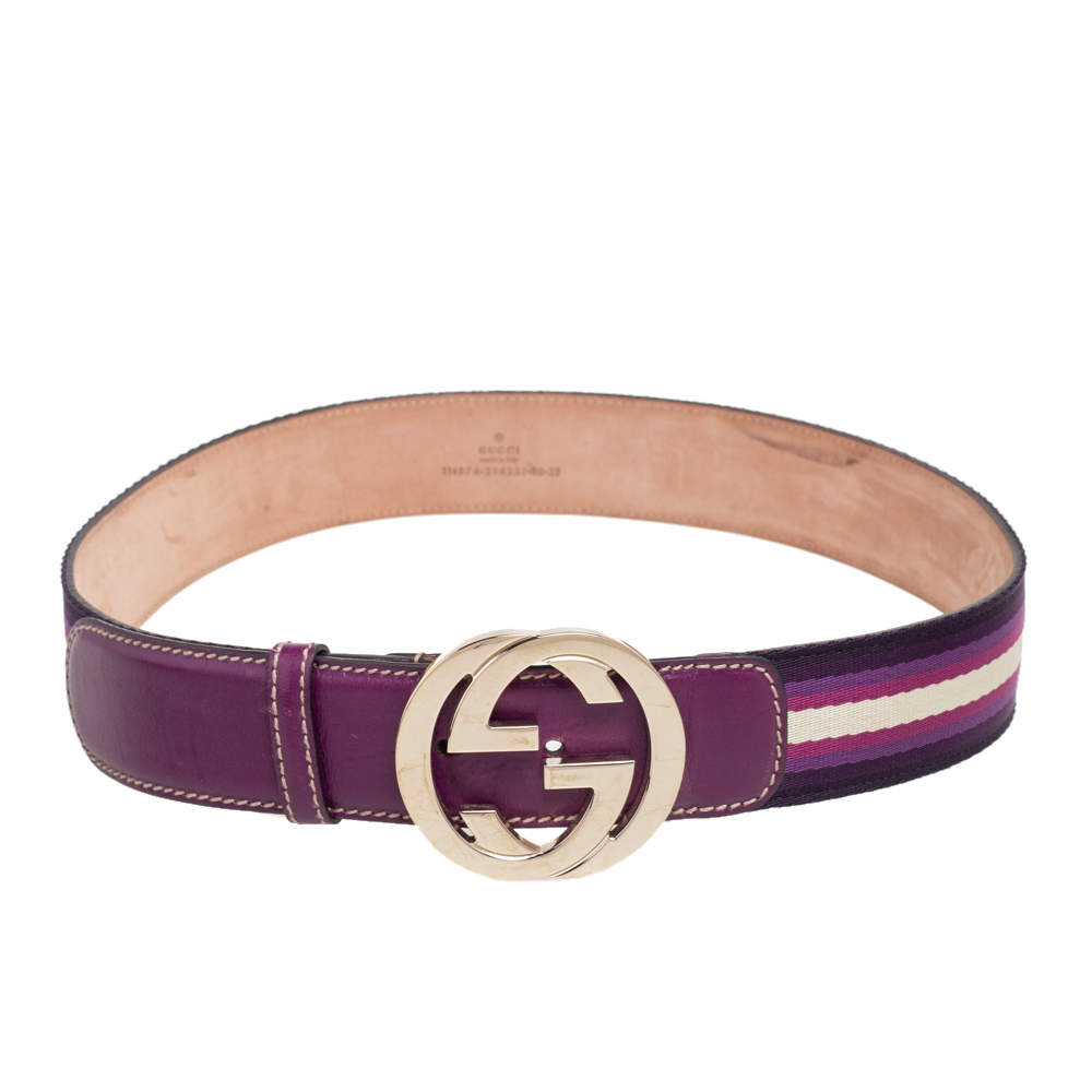 Gucci Purple Canvas And Leather Interlocking G Webbing Buckle Belt 80CM ...