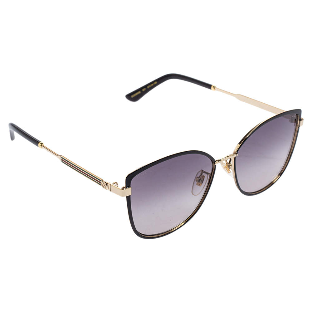 Pre Owned نظارة شمسية غوتشي عين قطة متدرجة جي جي0589أس كيه أسيتات أسود